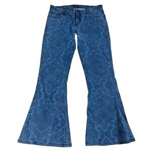 Run & Fly Women's Jeans 14 (34x32) Blue Paisley Print Bell Bottoms Hippie Look